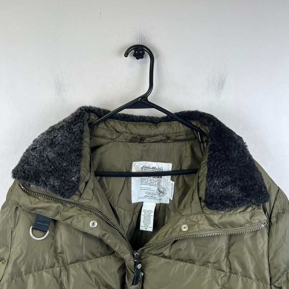Eddie Bauer EB700 Goose Down Puffer Jacket Shearling Khaki Green Women’s Size XL - Picture 5 of 7